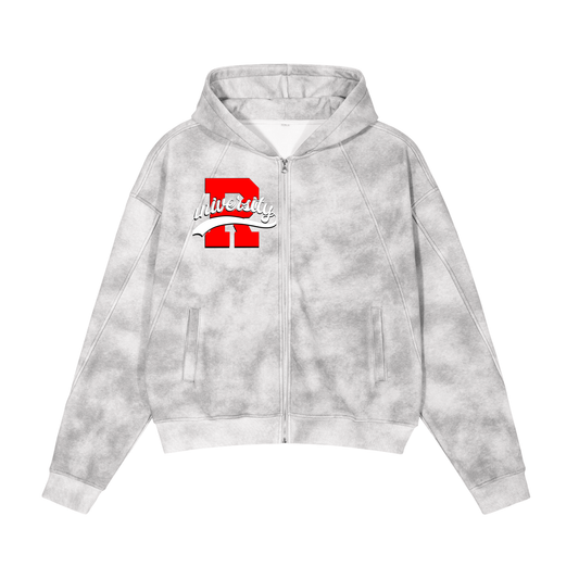 Dirty Washed Boxy Zip-up Fleece Hoodie image 0